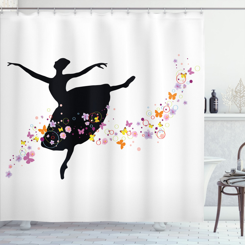 Dancer Silhouette Flowers Shower Curtain