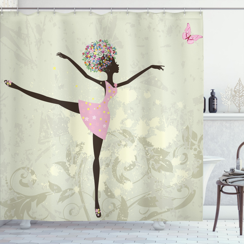 Afro Girl with Floral Hair Shower Curtain
