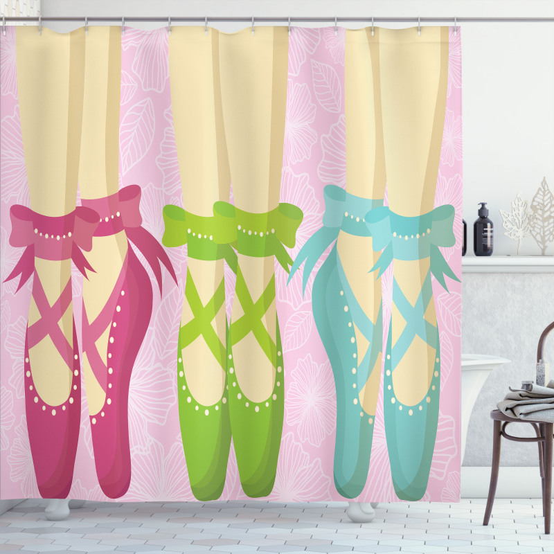 Colored Pointe Shoes on Pink Shower Curtain