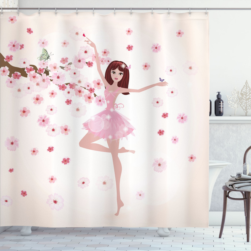 Ballerina Girl Sakura Tree Shower Curtain