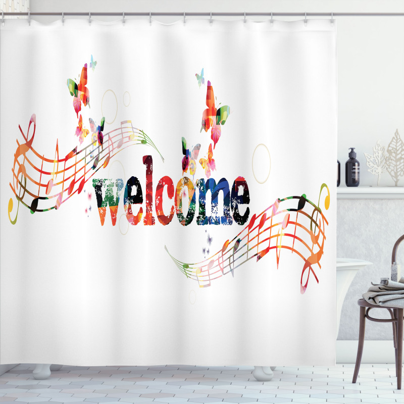Music Notes and Butterflies Shower Curtain
