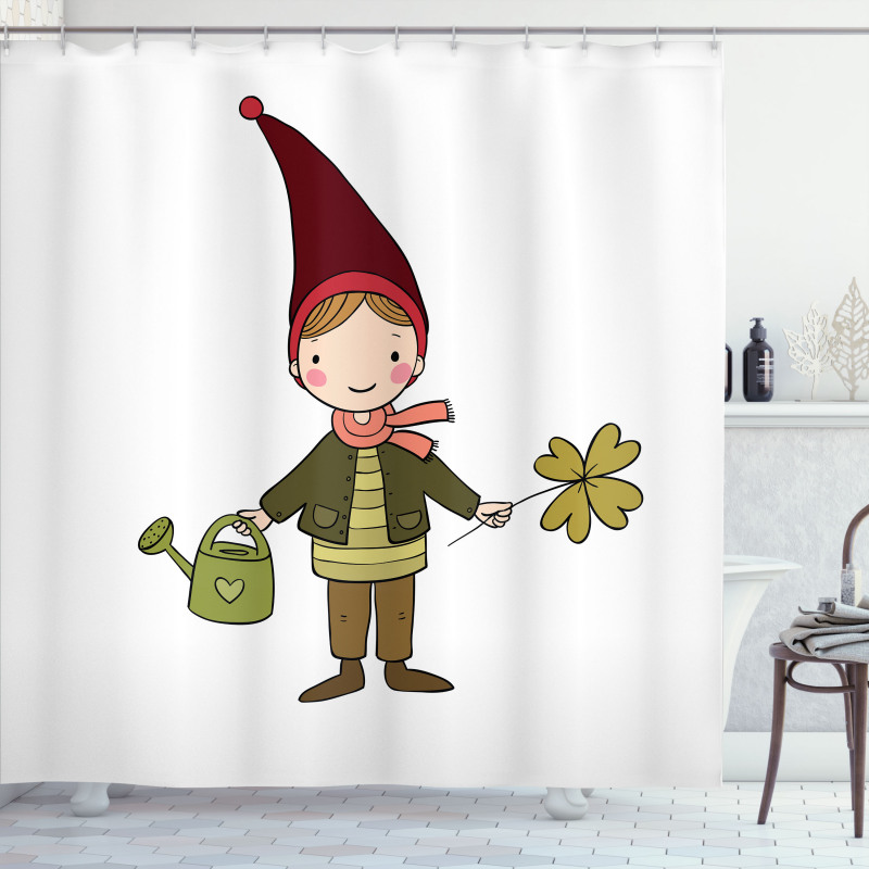 Little Elf Boy with Clover Shower Curtain