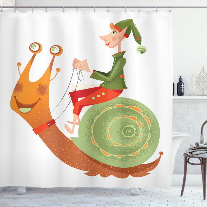 Little Elf Riding a Snail Shower Curtain