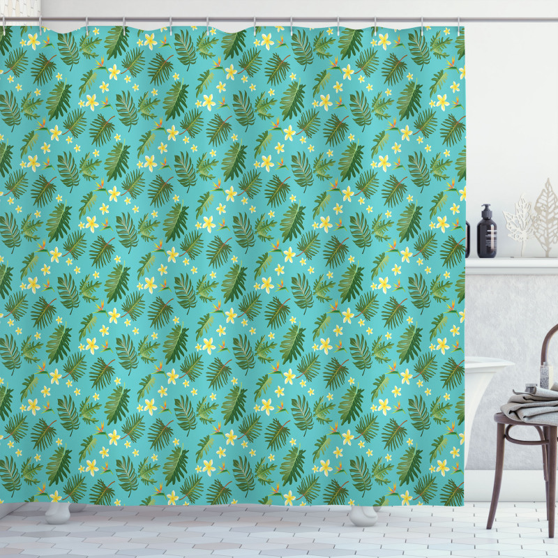 Leafage Hibiscus Blooms Shower Curtain