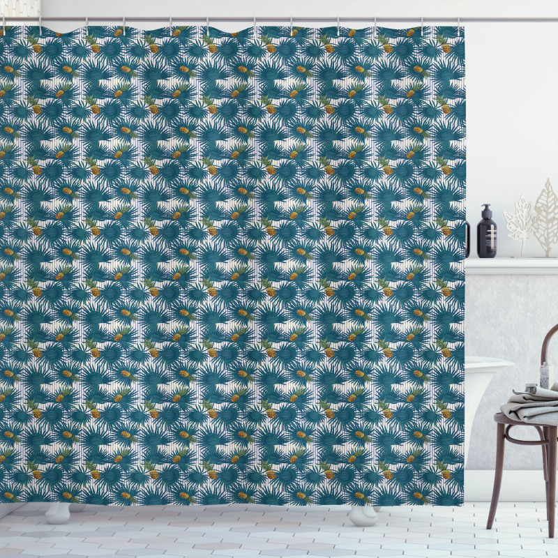 Pineapples Palm Leaf Shower Curtain