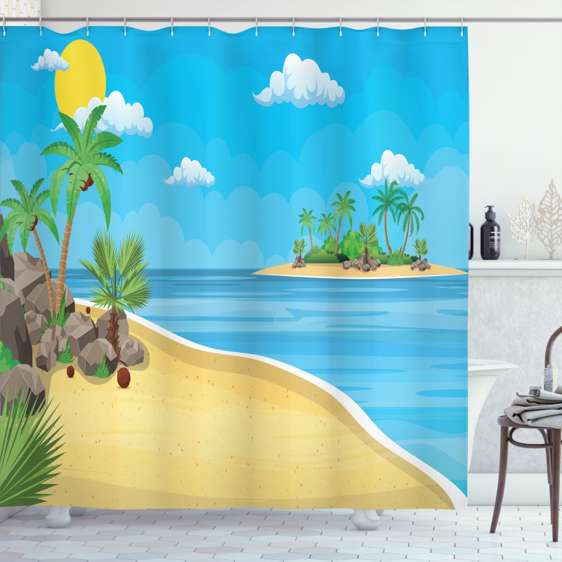 Palms Rocks Sand Sun Shower Curtain