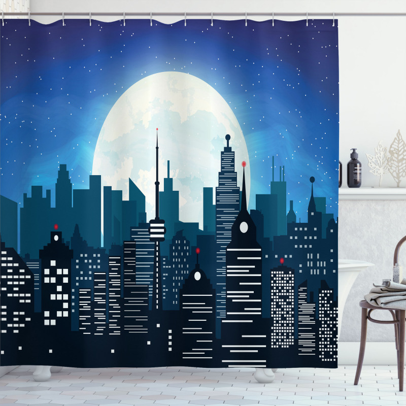 Modern Capital Moon Night Shower Curtain