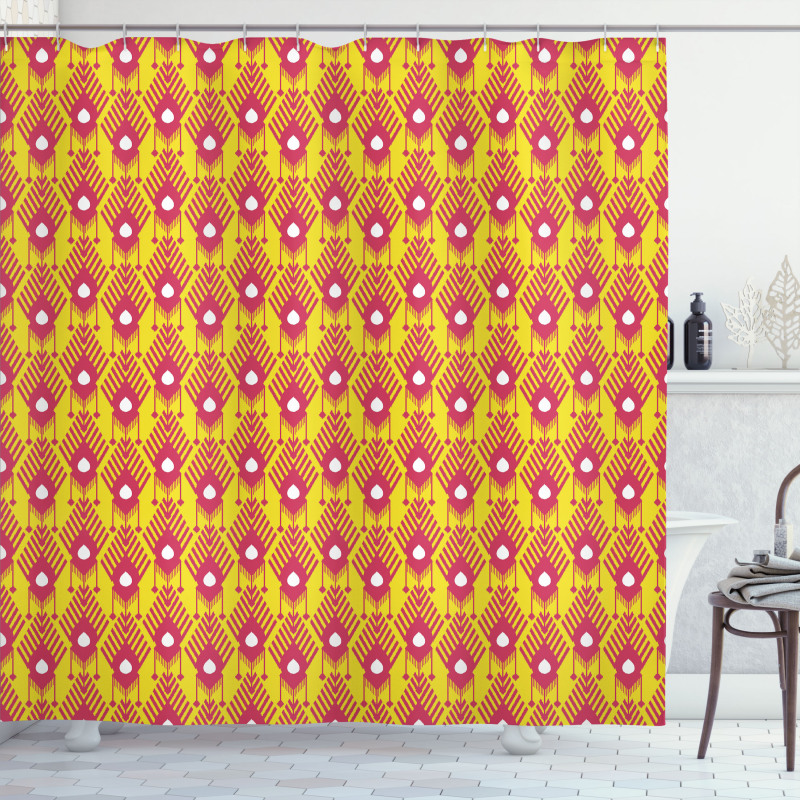 Aztec Culture Motifs on Yellow Shower Curtain