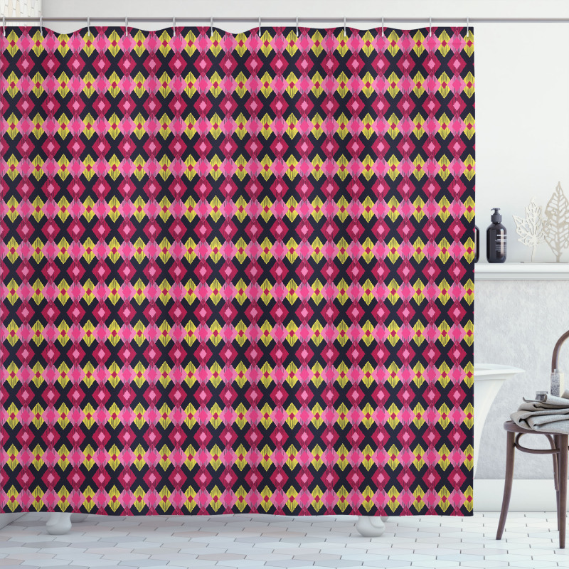 Bohemian Style Diamond Motifs Shower Curtain