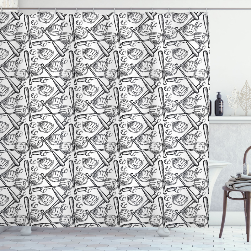 Sketch Style Glove Bat Shower Curtain