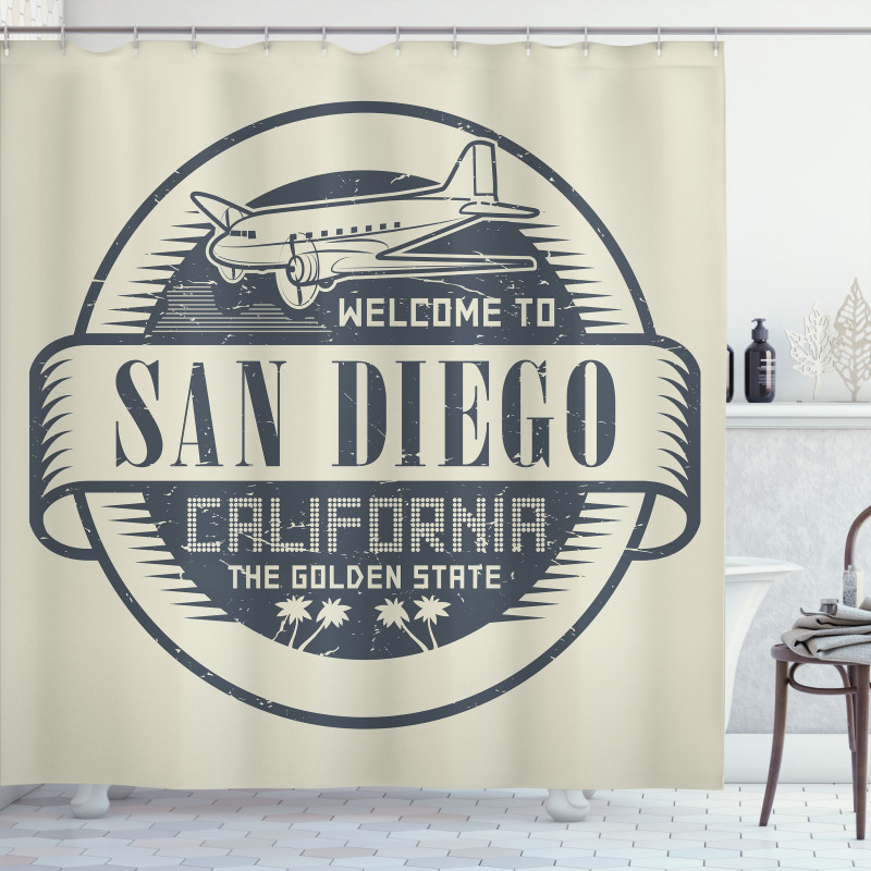 Stamp Airplane Welcome Shower Curtain