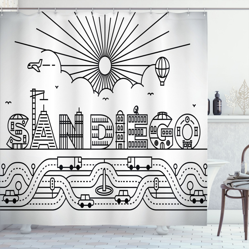 City Typography Letters Shower Curtain