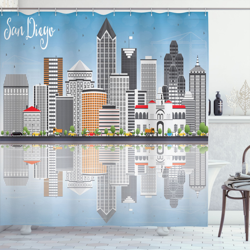 City Skyline Reflections Shower Curtain