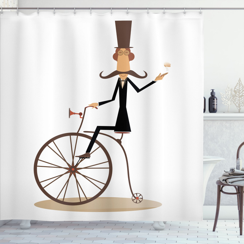Gentleman Mustache Retro Bike Shower Curtain