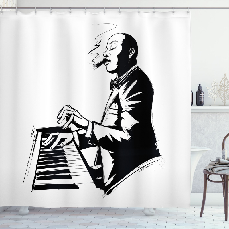 Jazz Pianist Sketch Artwork Shower Curtain