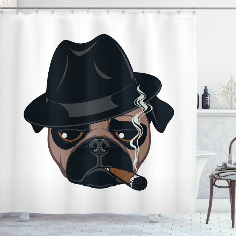 Cartoon Cool Pug Dog Portrait Shower Curtain