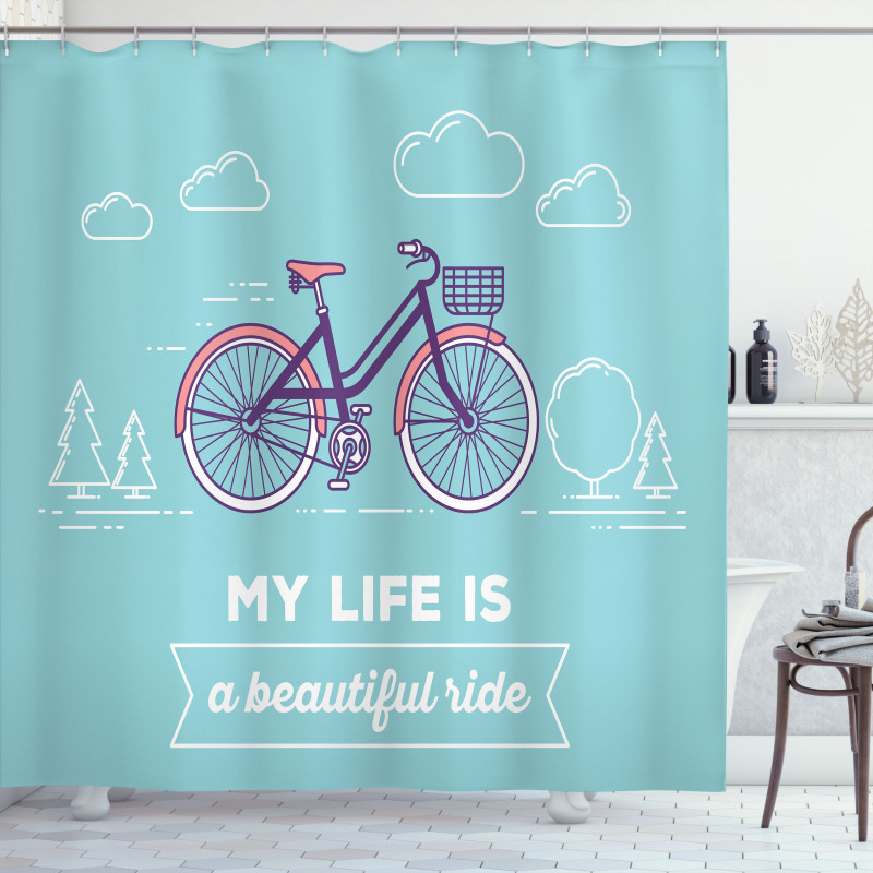 Retro Pastel Bike with Text Shower Curtain