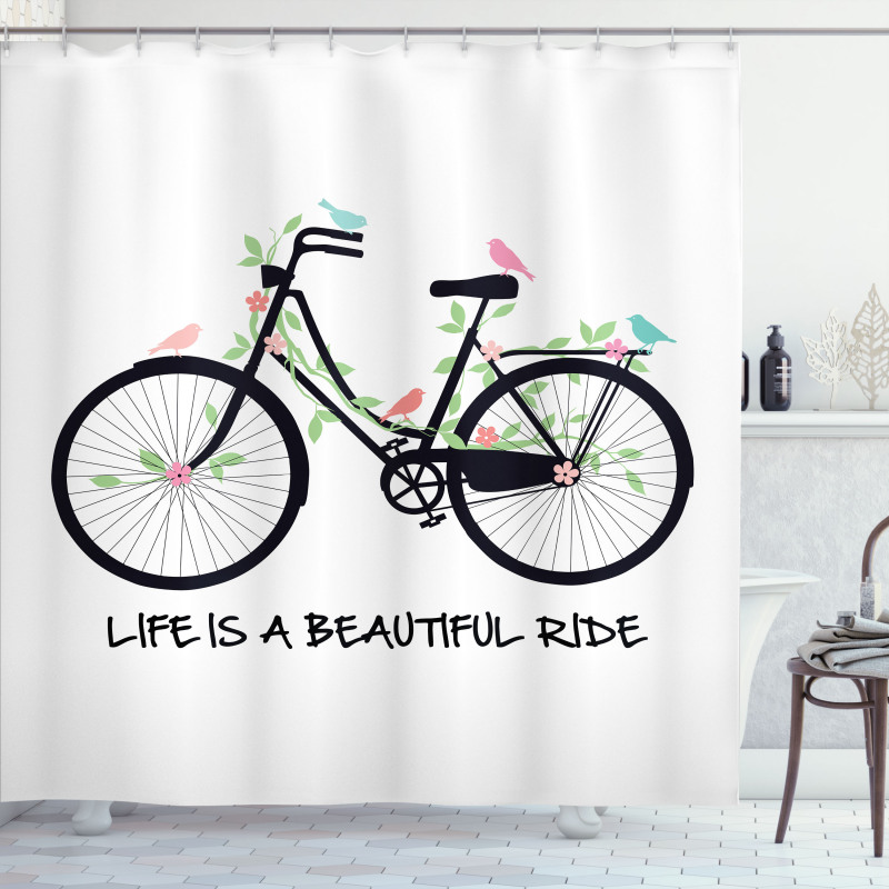 Vintage Bike Flowers Birds Shower Curtain