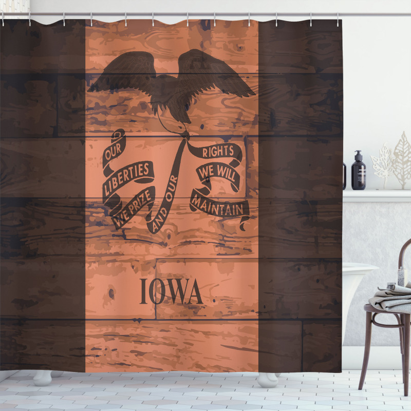 Iowa Flag on Wood Planks Shower Curtain