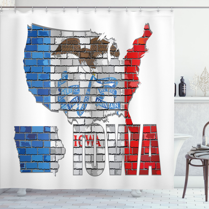 Iowa Map on a Brick Wall Shower Curtain