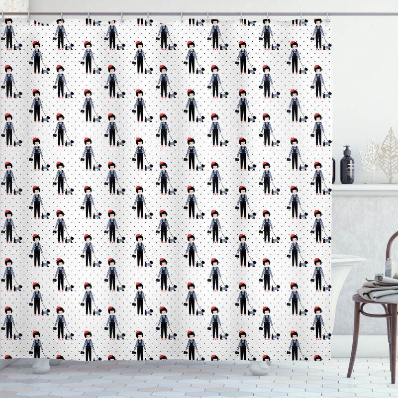 Girl Walking Her Puppy Shower Curtain