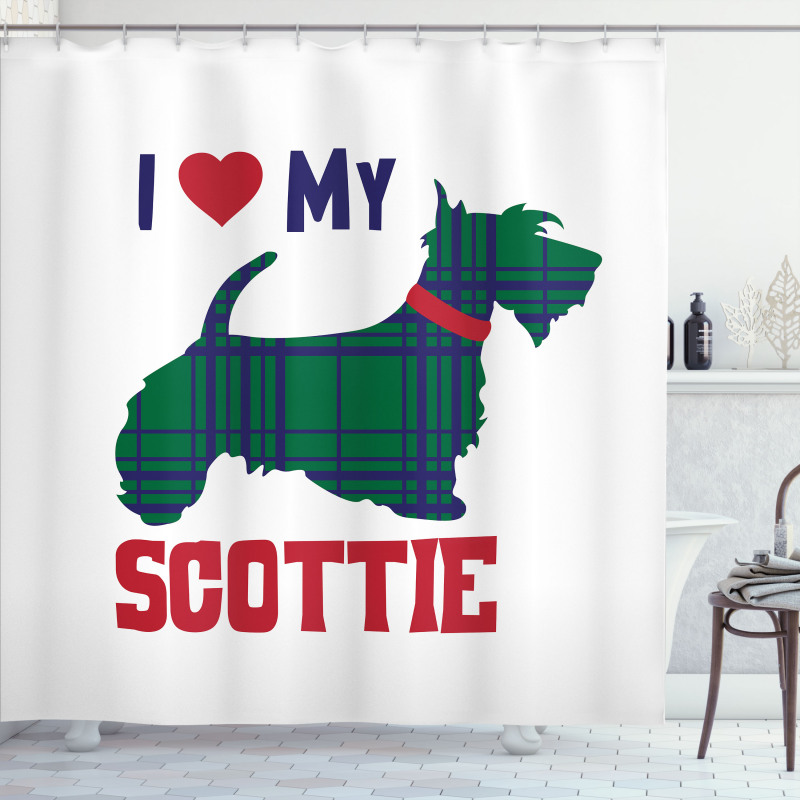 I Heart My Scottie Text Shower Curtain