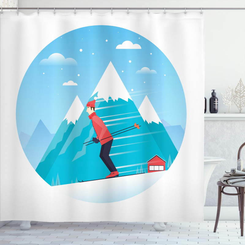 Man Skiing on a Snowy Hill Shower Curtain