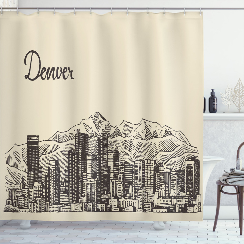 Denver City Skyline Sketch Shower Curtain