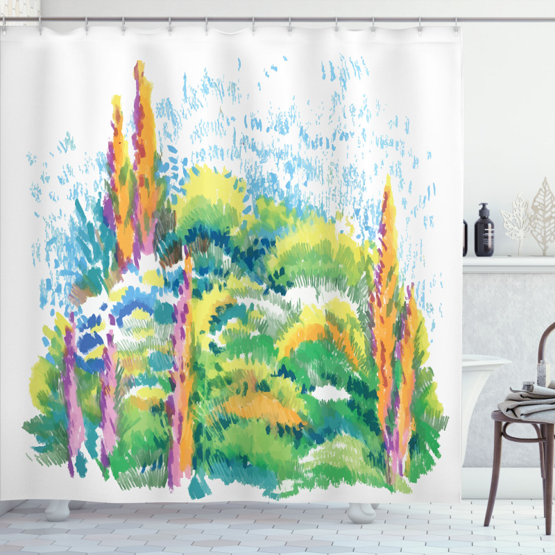 Floral Nature Meadow Trees Shower Curtain