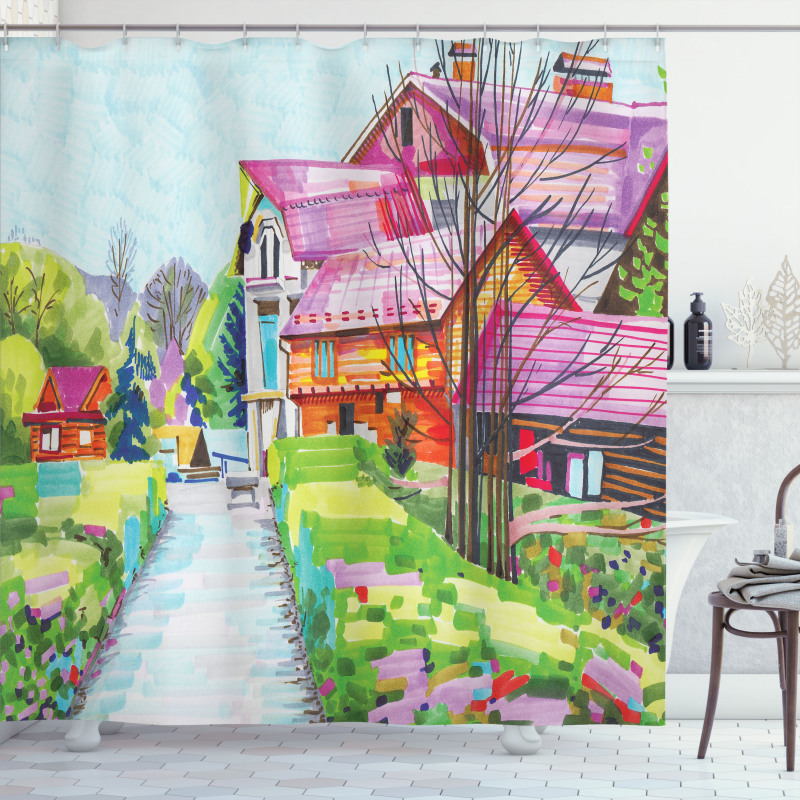 Rural Old Village Houses Shower Curtain