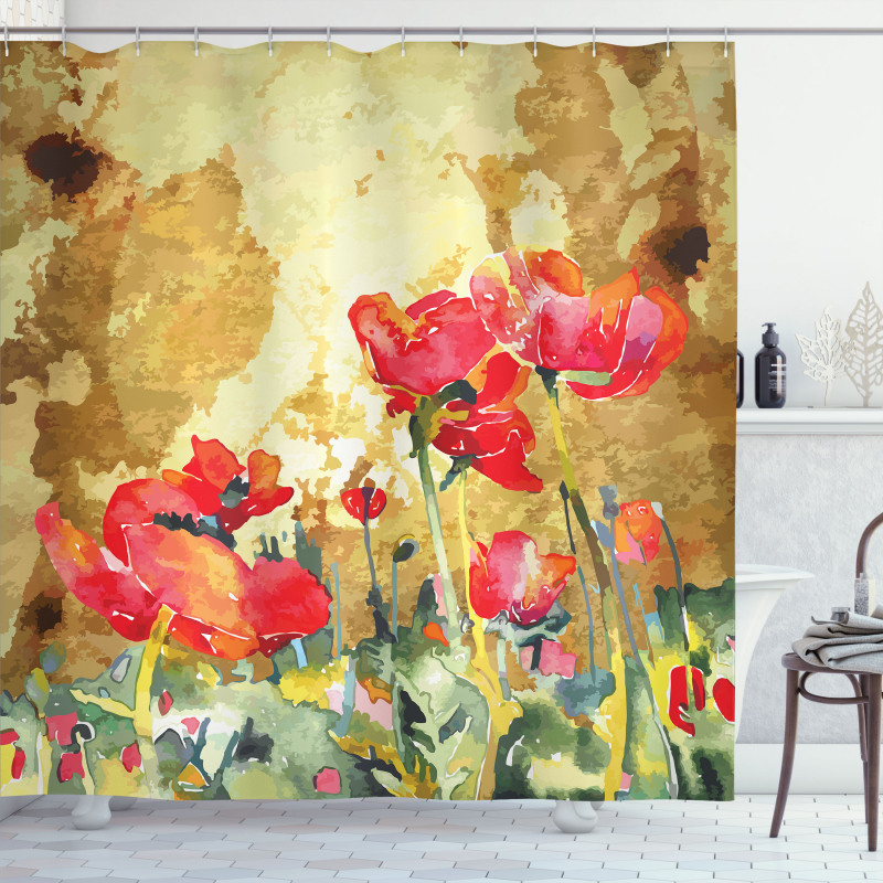 Poppy Blossoms Countryside Shower Curtain
