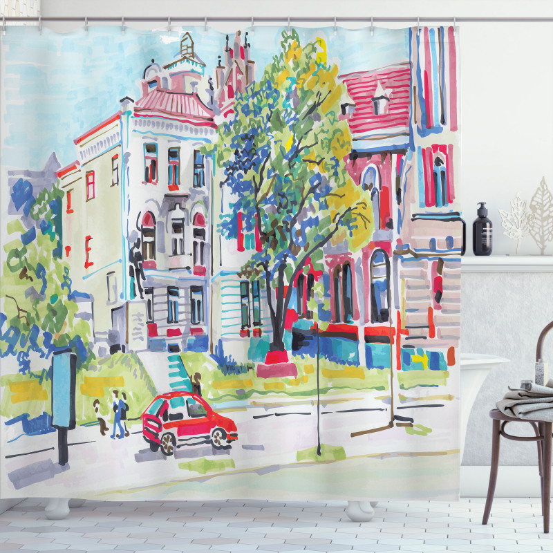 Old European Town Scenery Shower Curtain