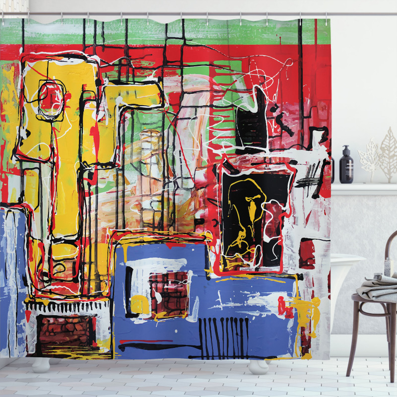 Cubist Grunge Painting Shower Curtain