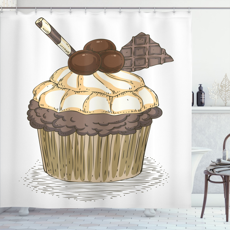 Hand Drawn Chocolate Cake Shower Curtain