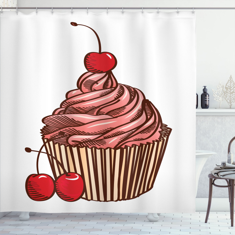 Delicious Cake with Cherry Shower Curtain