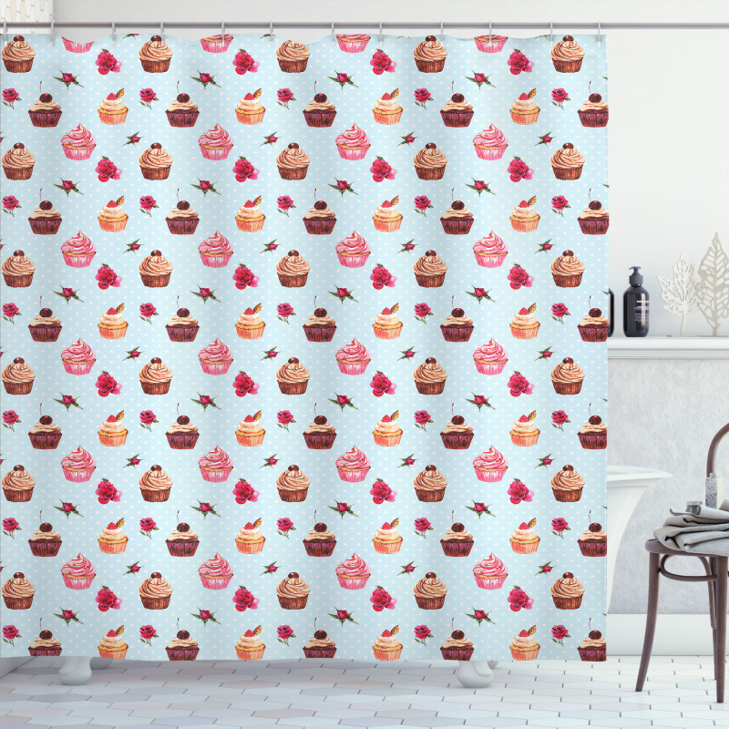 Valentines Lovers Muffins Shower Curtain