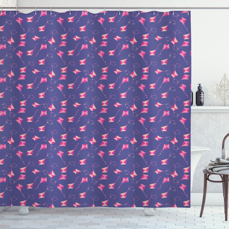 Pink Tone Kite Pattern Summer Shower Curtain