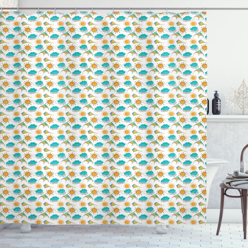 Sun and Clouds with Outlines Shower Curtain