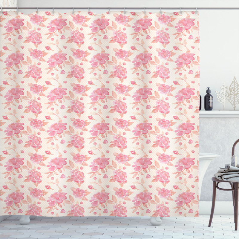 Pinkish Watercolor Flowers Shower Curtain