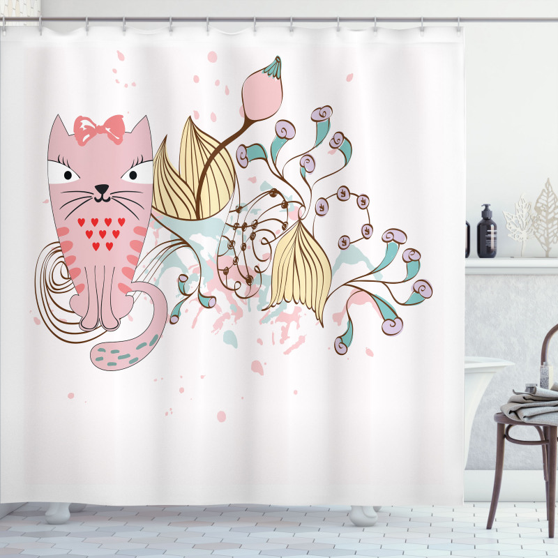 Cartoon House Pet Flowers Shower Curtain