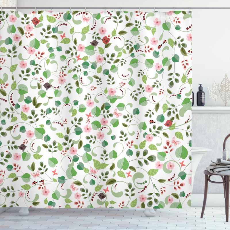 Birds Butterflies and Leaves Shower Curtain