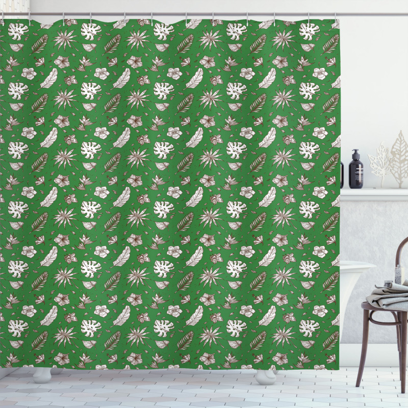 Hand Drawn Palm and Monstera Shower Curtain