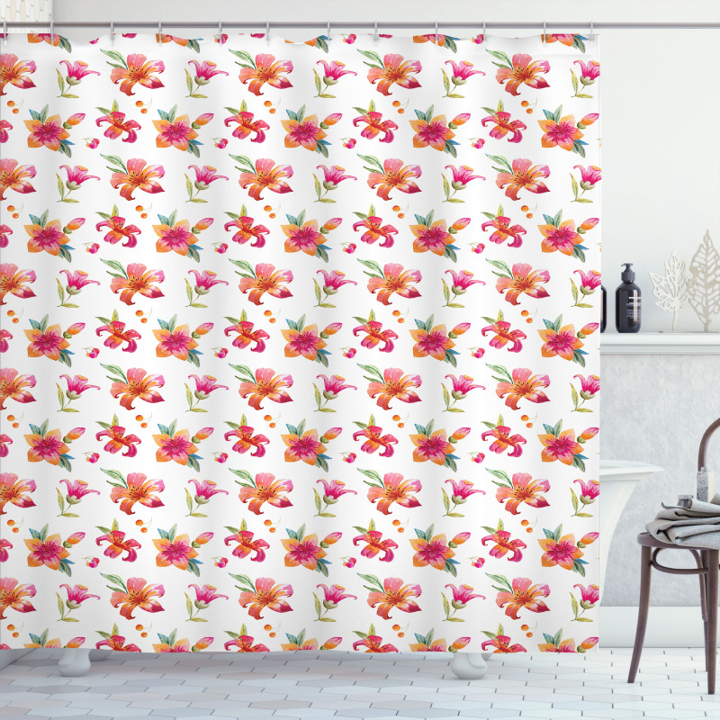 Watercolor Style Blossoms Shower Curtain