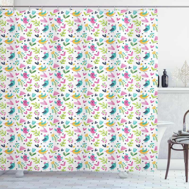 Flying Birds Flowers Hearts Shower Curtain