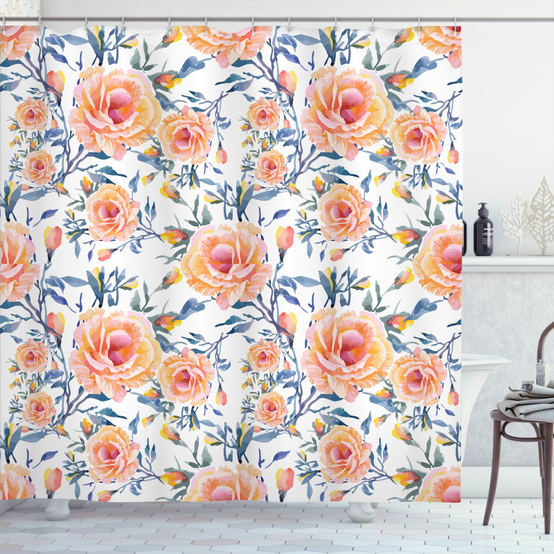Blossoms with Aquarelle Effect Shower Curtain