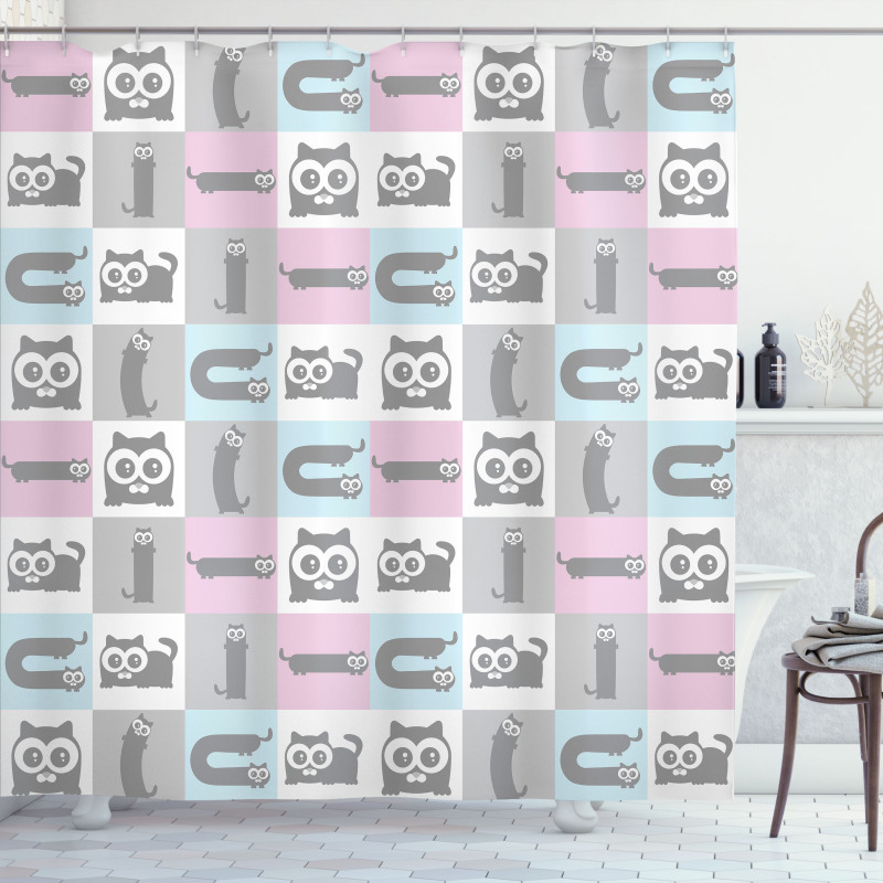 Pastel Checkered Funny Animal Shower Curtain