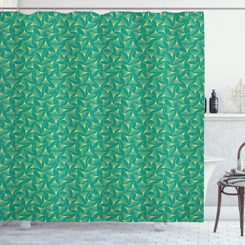 Biloba Leaves on Teal Shade Shower Curtain