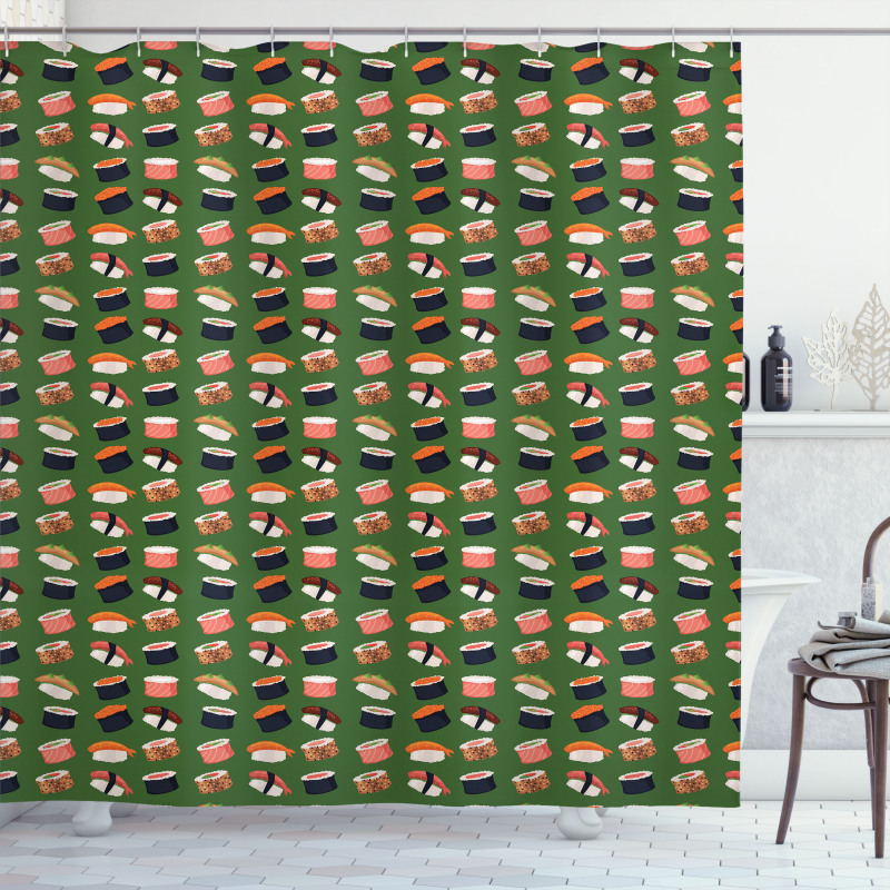 Seafood Rolls on Green Shade Shower Curtain
