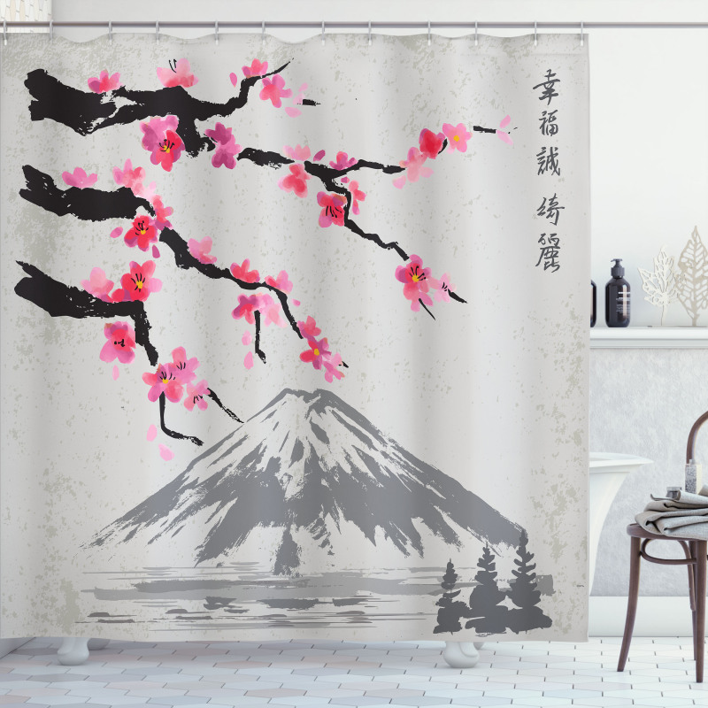 Fujiyama Cherry Blossoms Shower Curtain