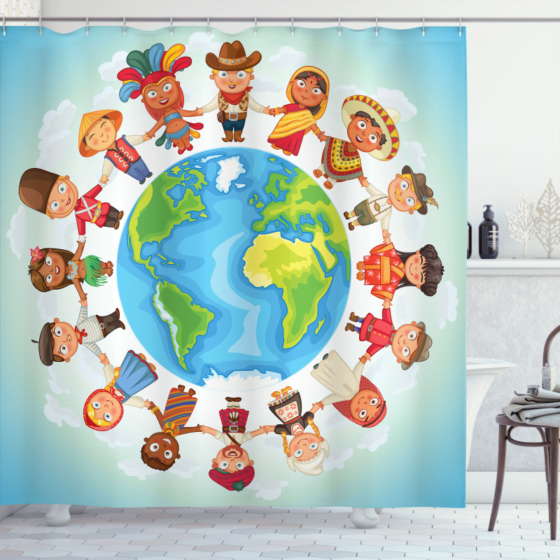 Planet Earth with Children Shower Curtain